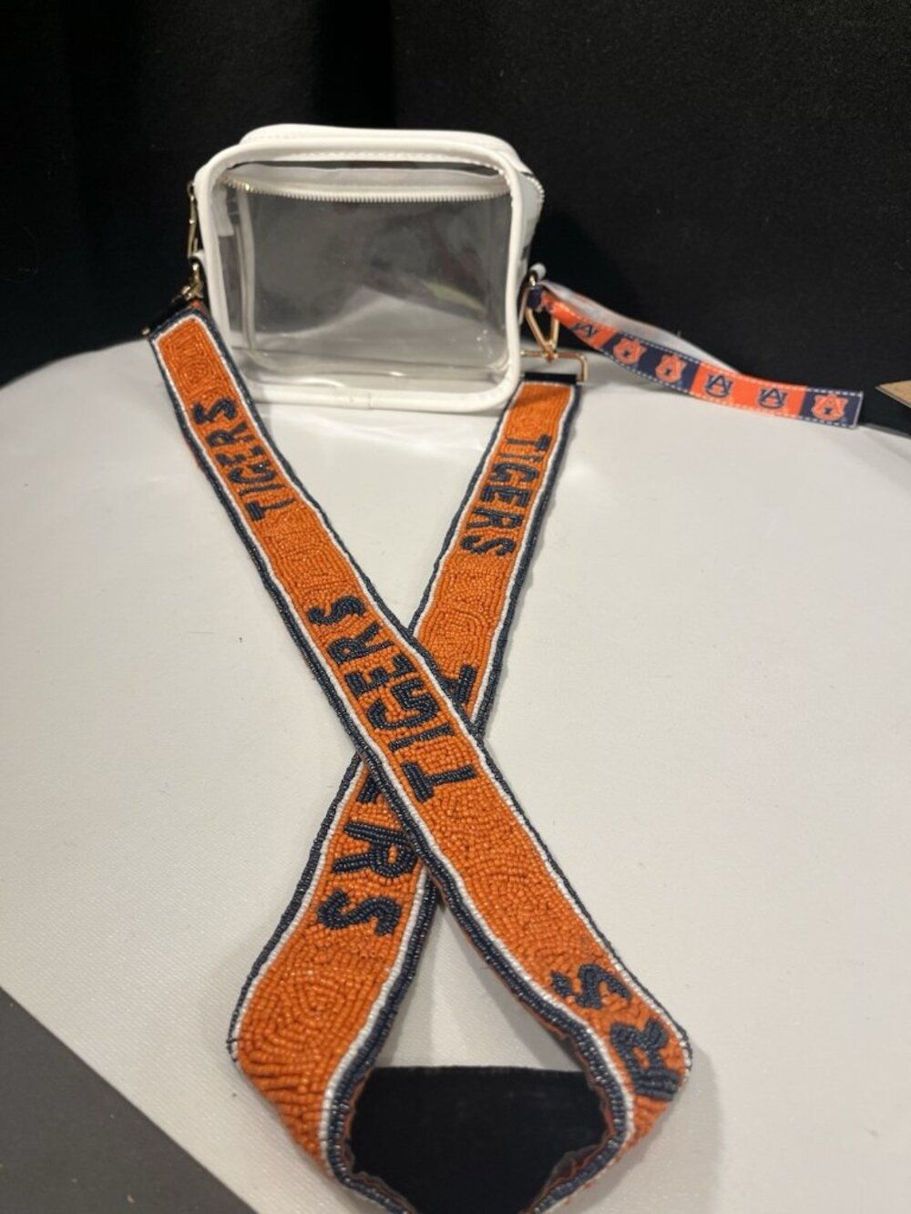 Auburn Tigers Clear Stadium Purse with Orange & Navy Beaded Strap